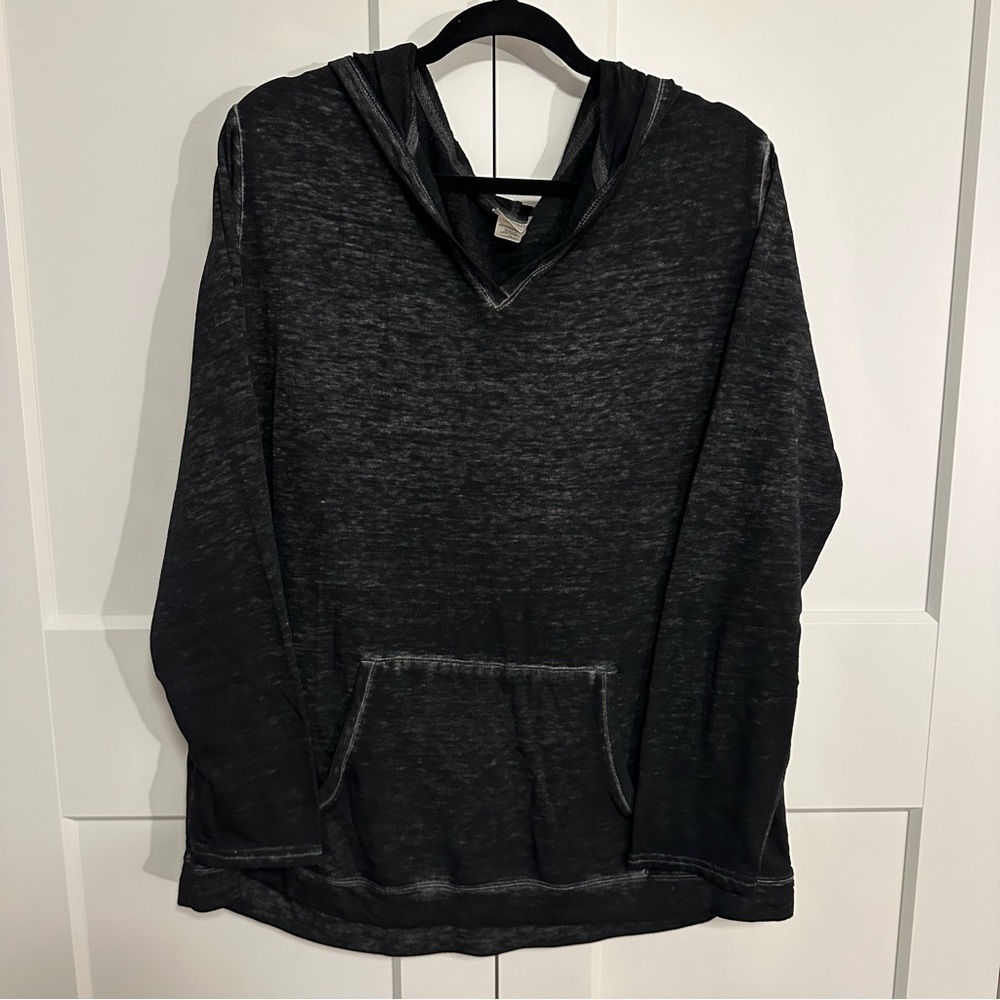Danskin Now Distressed Black Hooded Thin Sweatshirt, 2X women’s
